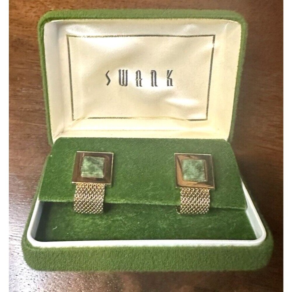 Swank cufflinks square and wrap in green box retro glam funky indie